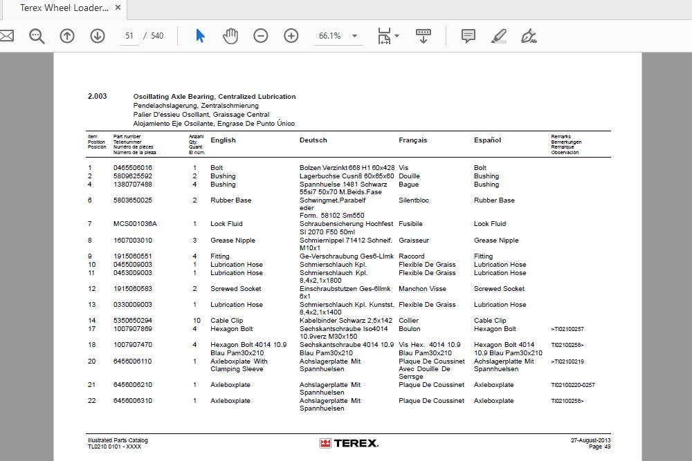 Terex Wheel Loader TL210 0101 xxxx 5780290020 Parts Catalog 3