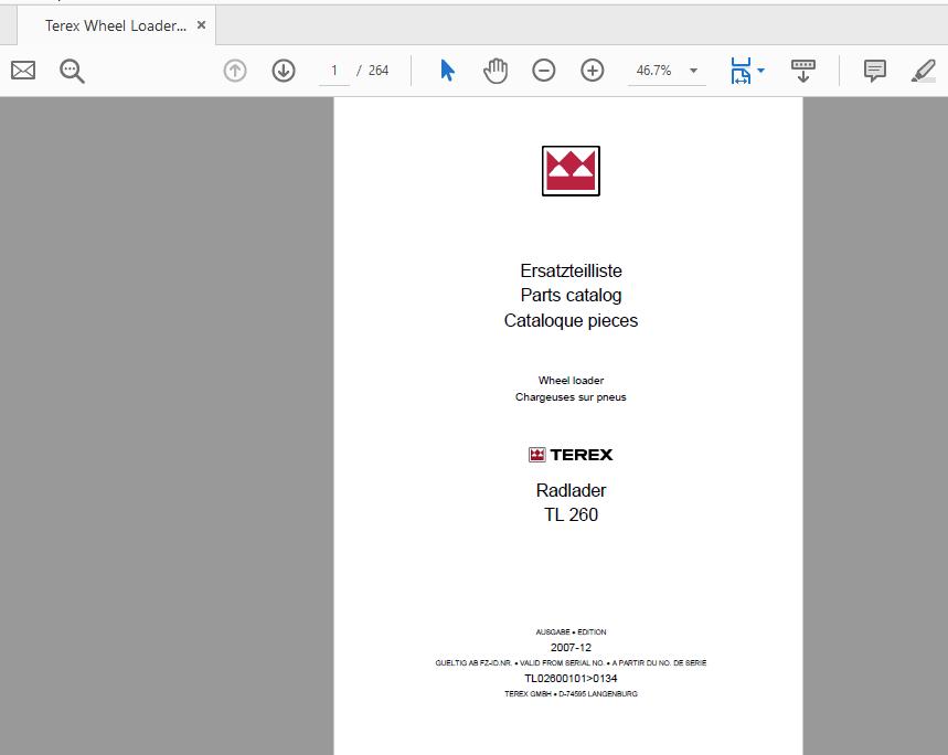 Terex Wheel Loader TL260 0101 to 0134 Radlader Parts Catalog 1