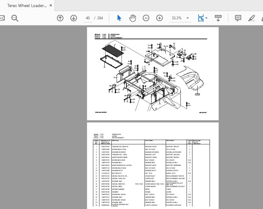 Terex Wheel Loader TL260 0101 to 0134 Radlader Parts Catalog 2