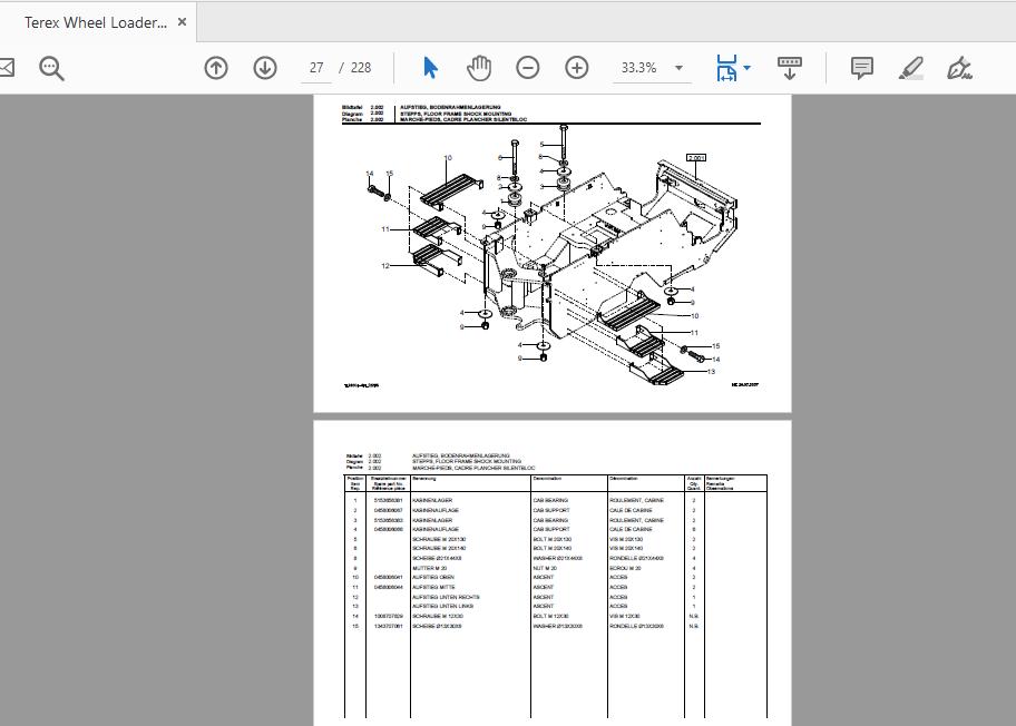 Terex Wheel Loader TL310 0100 to 0101 5780290034 Preliminary Parts Catalog 2