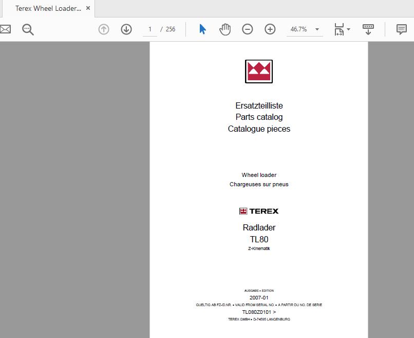 Terex Wheel Loader TL80 Z Kin 0101 Radlader Parts Catalog 1
