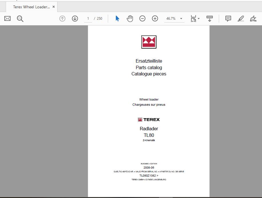 Terex Wheel Loader TL80 Z Kin 1382 Radlader Parts Catalog 1