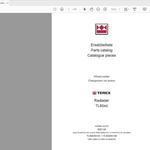 Terex Wheel Loader TL80AS 0101 to 0146 Radlader Parts Catalog 1