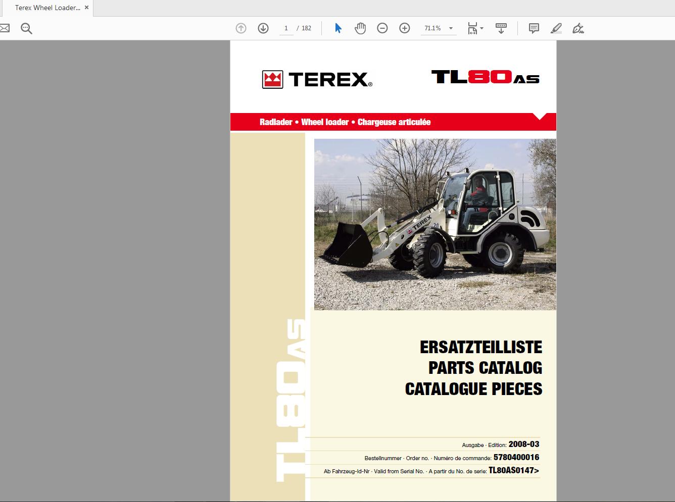Terex Wheel Loader TL80AS 0147 5780400016 Radlader Parts Catalog 1