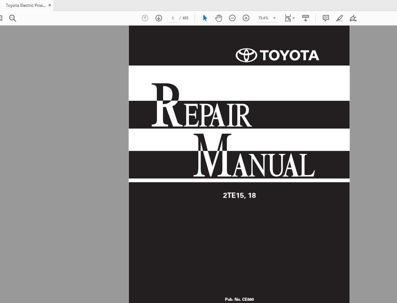 Toyota Electric Powered Towing Tractor 2TE15 2TE18 Repair Manual CE660 1