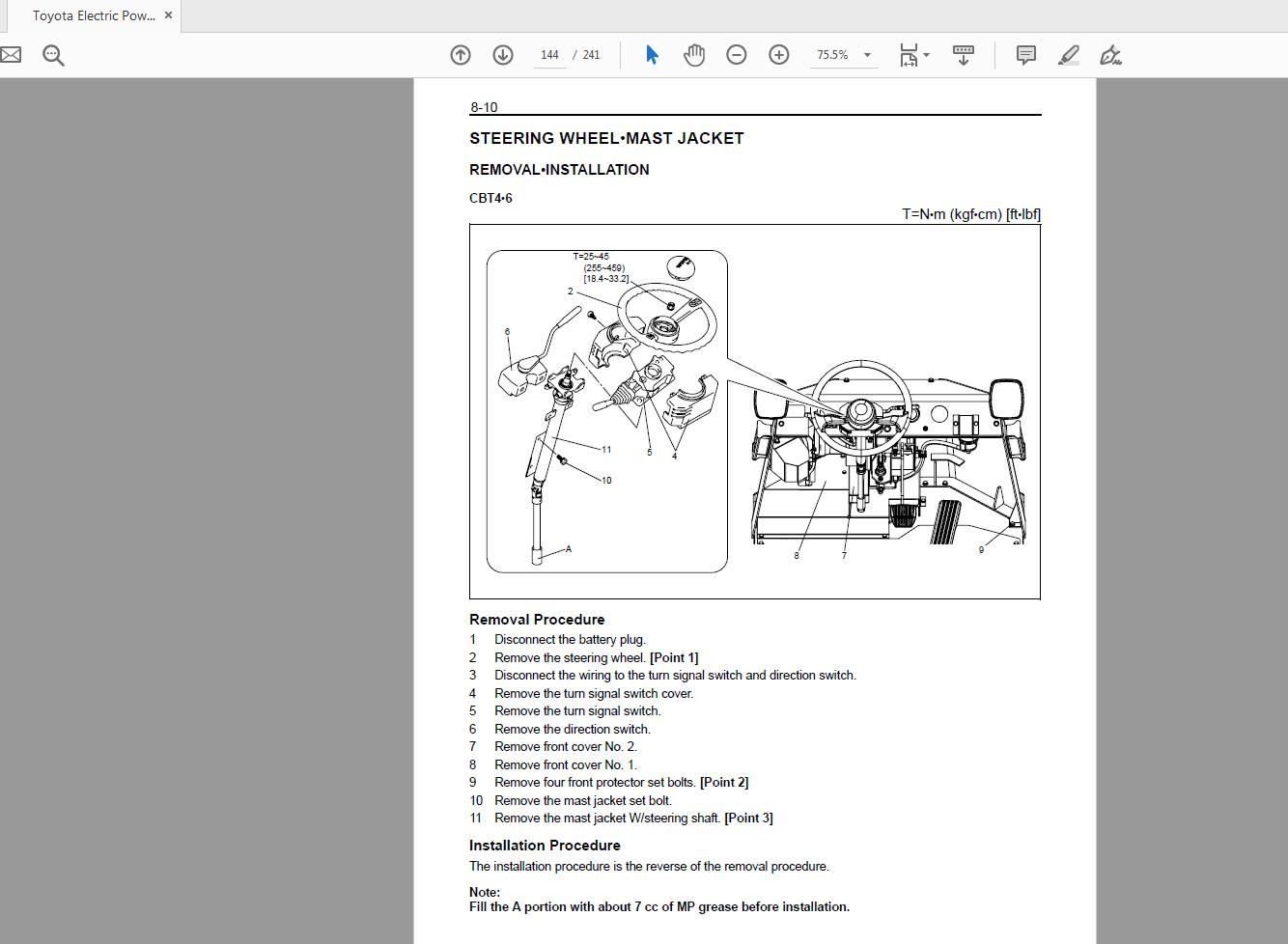 Toyota Electric Powered Towing Tractor CBT4.6 CBTY4 Repair Manual CE654 1 4