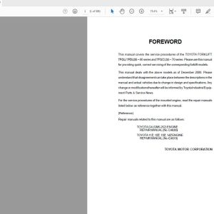 Toyota ForkLift 7FGU 7FDU35 to 70 80 Series Repair Manual CU030 1