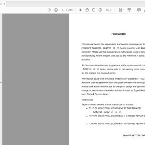 Toyota Forklift 5FGC 30 5FGC10 13 15 Series Repair Manual 1