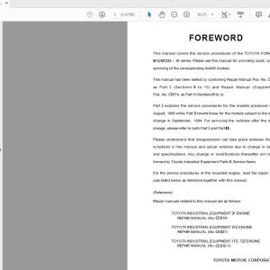 Toyota Forklift 5FGD33 45 5FGDE35 5FDA50 Repair Manual CE005 1 1