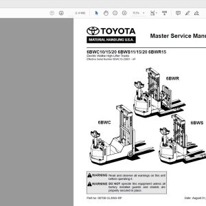 Toyota Forklift 6BWC10 15 20 6BWS11 15 20 6BWR15 Master Service Manual CL3WS RP 1