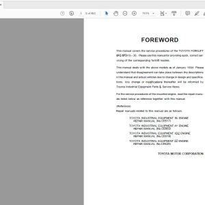 Toyota Forklift 6FGD10 30 Repair Manual CE012 1