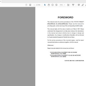 Toyota Forklift 6FGDU33 45 6FGDAU50 Series Repair Manual CU020 1