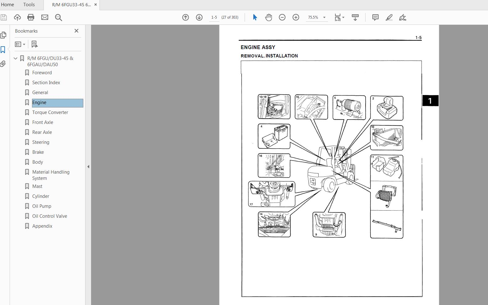 Toyota Forklift 6FGDU33 45 6FGDAU50 Series Repair Manual CU020 2