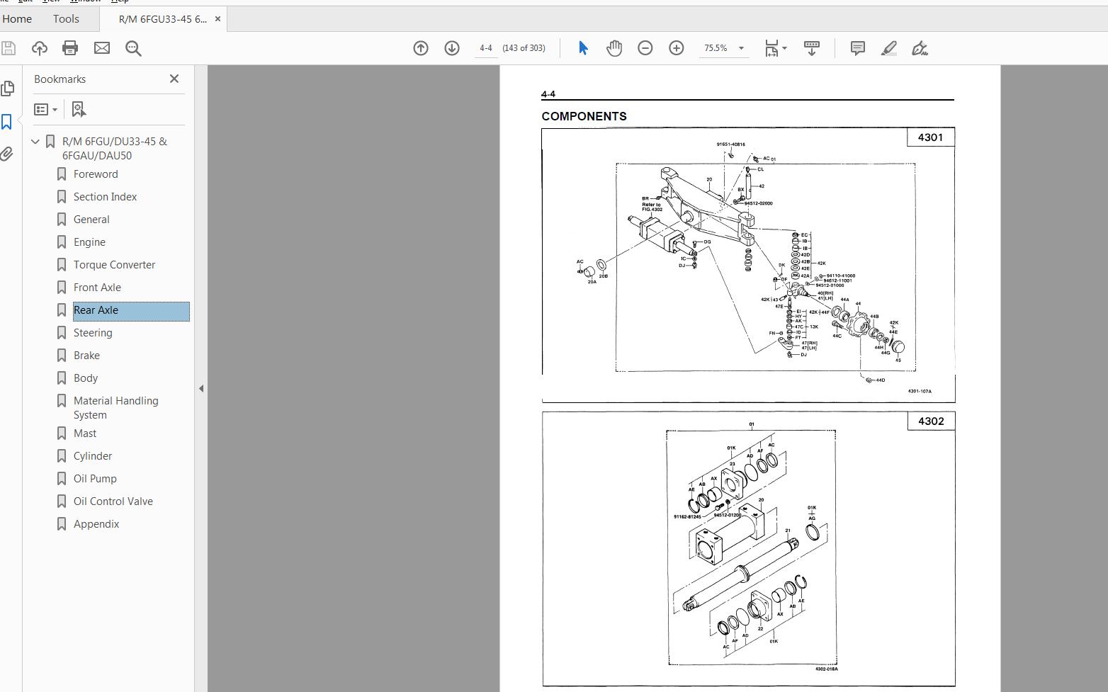 Toyota Forklift 6FGDU33 45 6FGDAU50 Series Repair Manual CU020 3