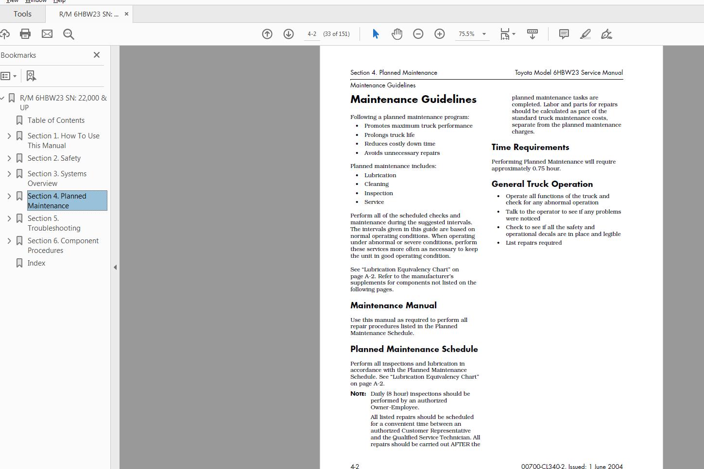 Toyota Forklift 6HBW23 SN 22000 and up Service Repair Manual CL340 2 2