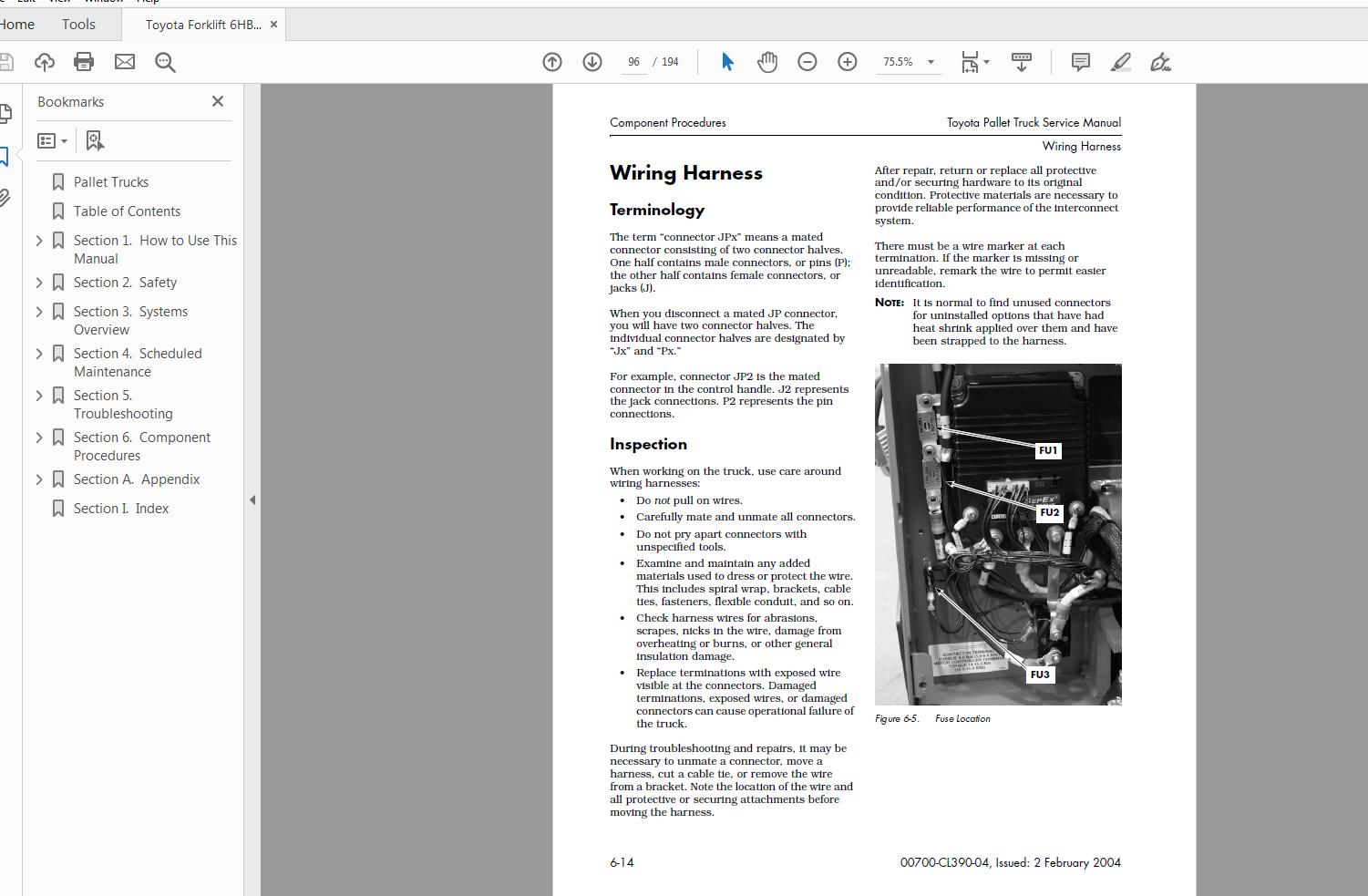 Toyota Forklift 6HBW30 6HBE30 40 6HBC30 40 6TB50 Service Parts Manual CL390 4
