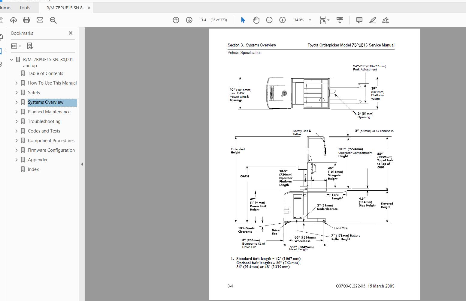 Toyota Forklift 7BPUE15 SN 80001 and up Sevice Manual CL222 05 2