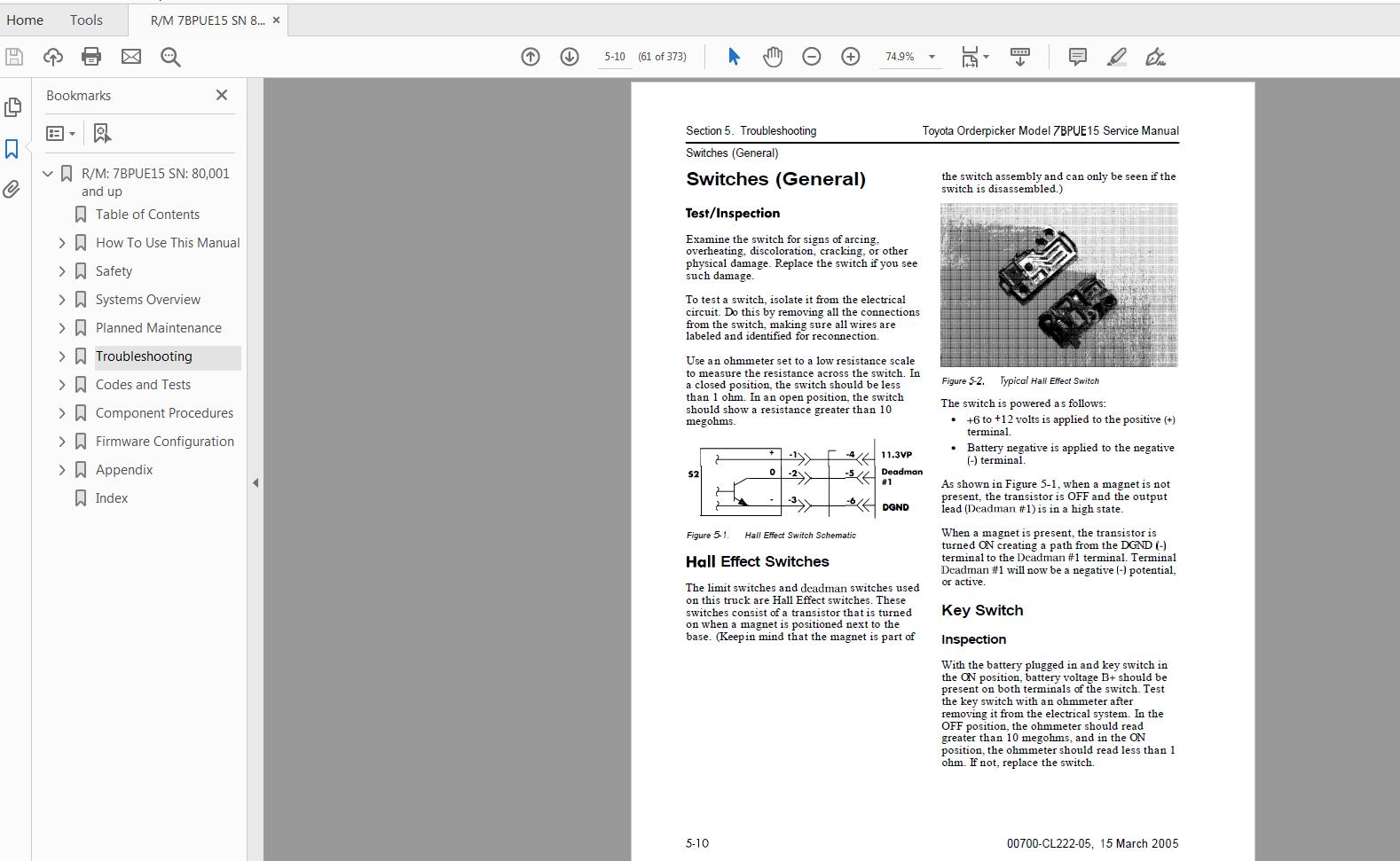 Toyota Forklift 7BPUE15 SN 80001 and up Sevice Manual CL222 05 3