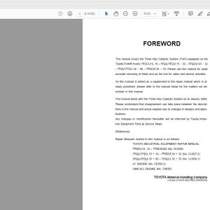 Toyota Forklift 7FGCU15 18 20 32 7FDGU15 32 35 70 35 80 Repair Manual CU643 2 1