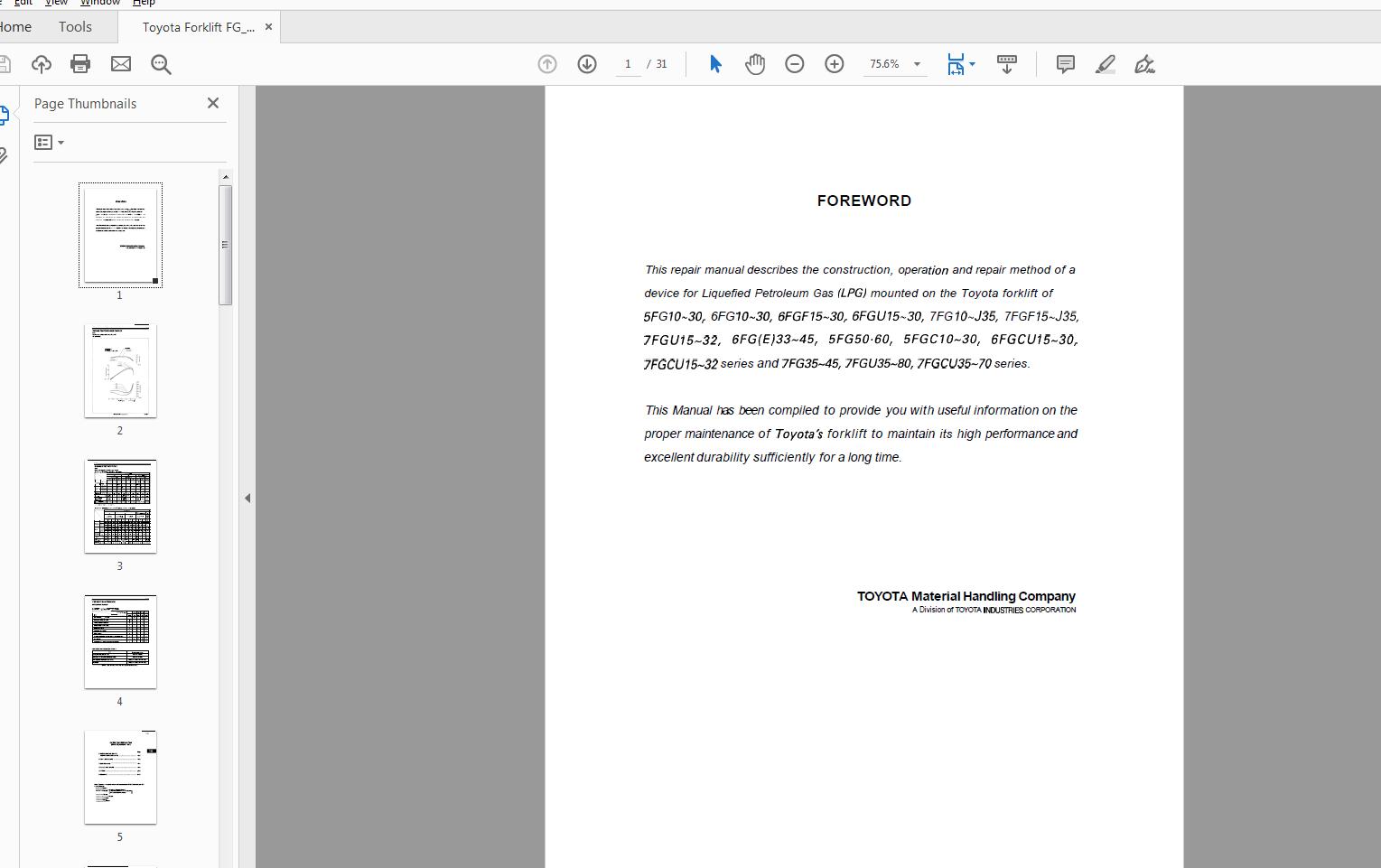 Toyota Forklift FG FGFU C CU Series Repair Manual CE610 05 1