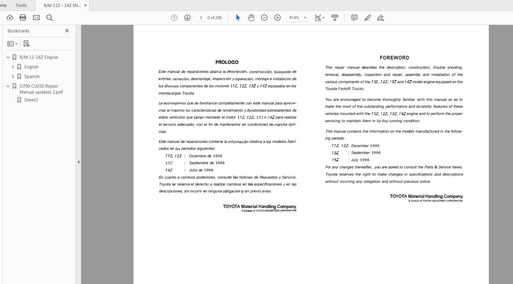Toyota Forklift Trucks 11Z 12Z 13Z 14Z Engine Repair manual C4615 1 1