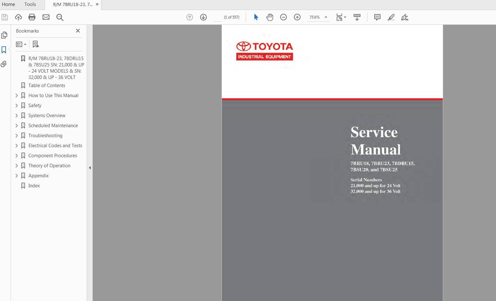 Toytota Forklift 7BRU18 23 7BSU20 25 7BDRU15 Service Manual CL220 01 1