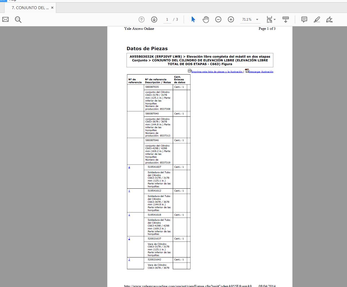 Yale Forklift A955B03032KERP20VF LWB Axcess Online Parts Manual 6