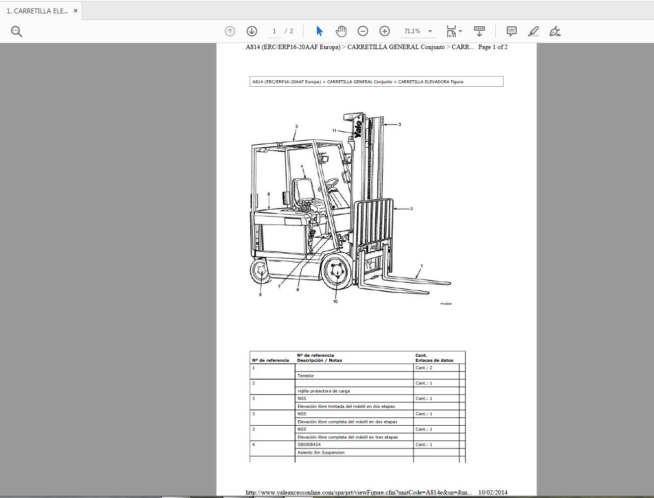 Yale Forklift ERC ERP16 20AAF A814 Parts Catalog02 2014 1