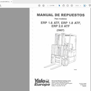 Yale Forklift ERP1.6 1.8 2.0 ATF D807 524150866 Parts Manual06 2001 1 1