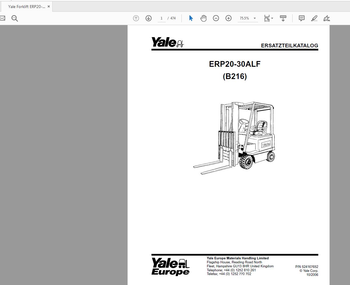 Yale Forklift ERP20 30ALF B216 524167652 Parts Catalog10 2006 1