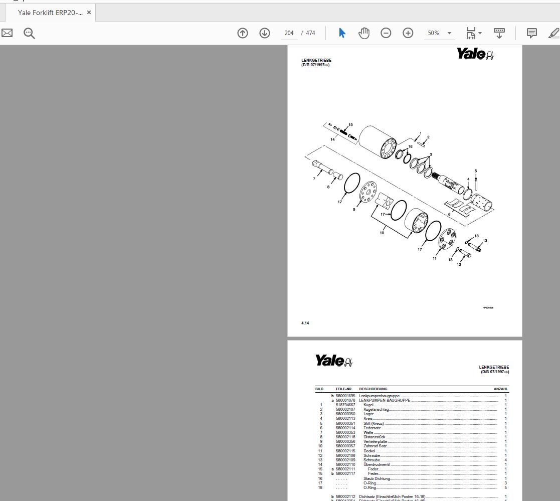Yale Forklift ERP20 30ALF B216 524167652 Parts Catalog10 2006 3