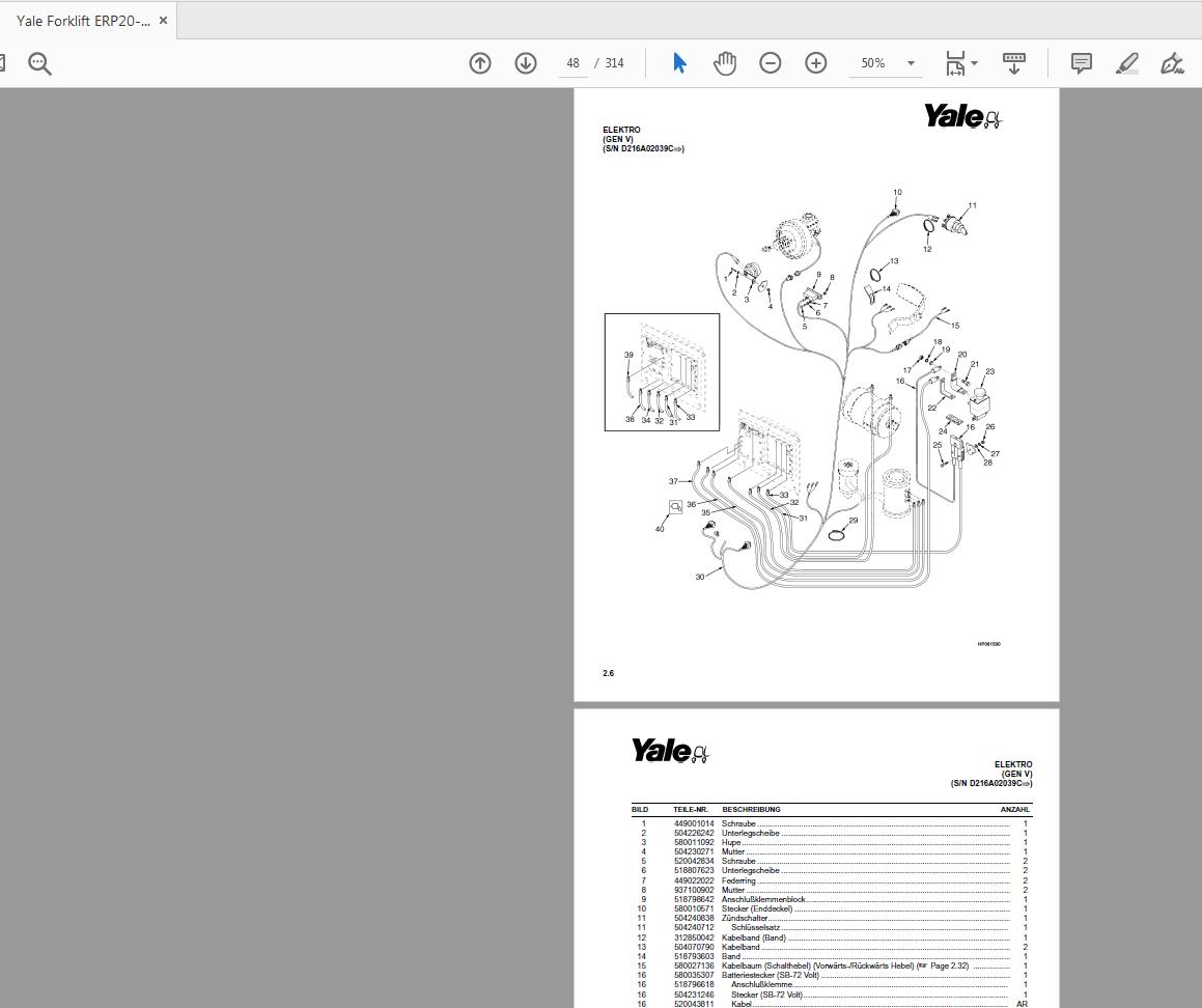Yale Forklift ERP20 30ALF D216 524183104 Parts Catalog10 2006 2