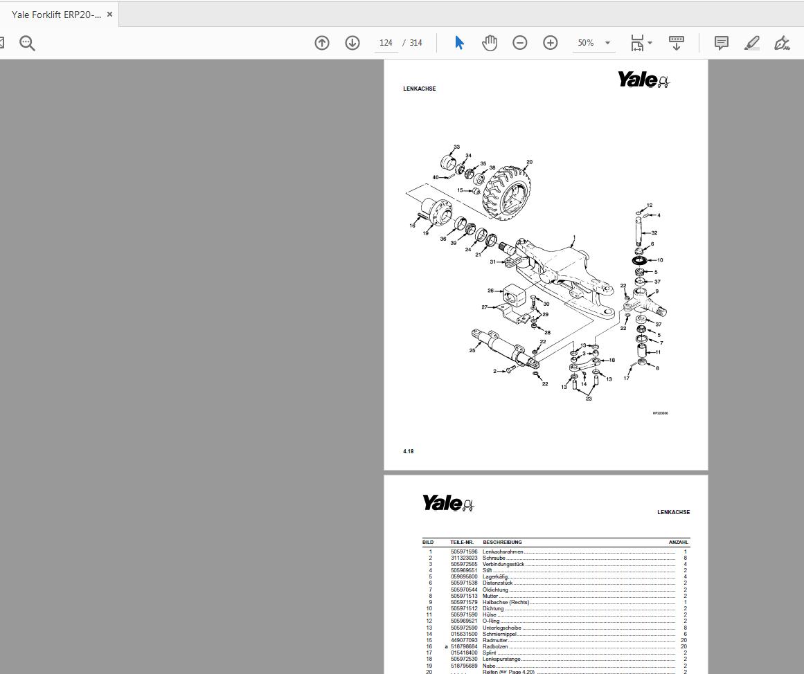 Yale Forklift ERP20 30ALF D216 524183104 Parts Catalog10 2006 3