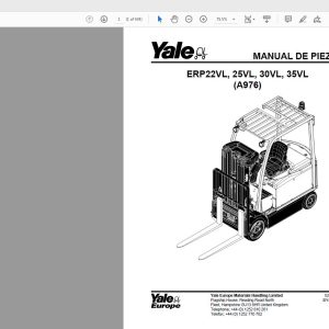 Yale Forklift ERP22VL  25VL  30V  35VL A976 524319748 Parts Manual06 2010 1