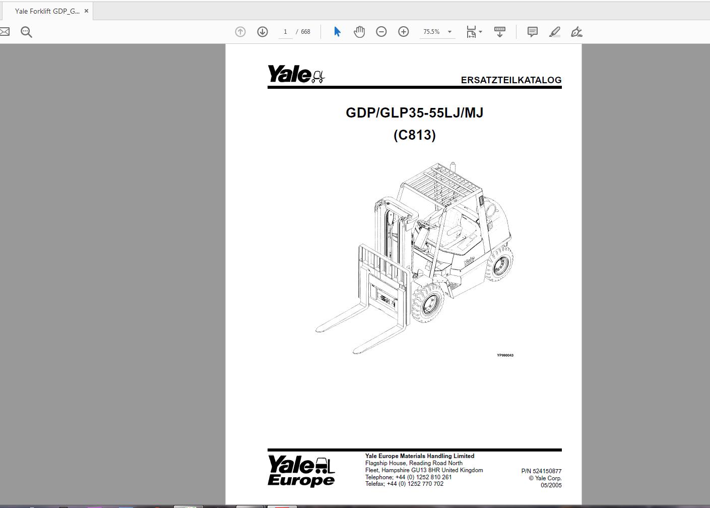 Yale Forklift GDP GLP35 55LJ MJ C813 524150877 Parts Catalog05 2005 1