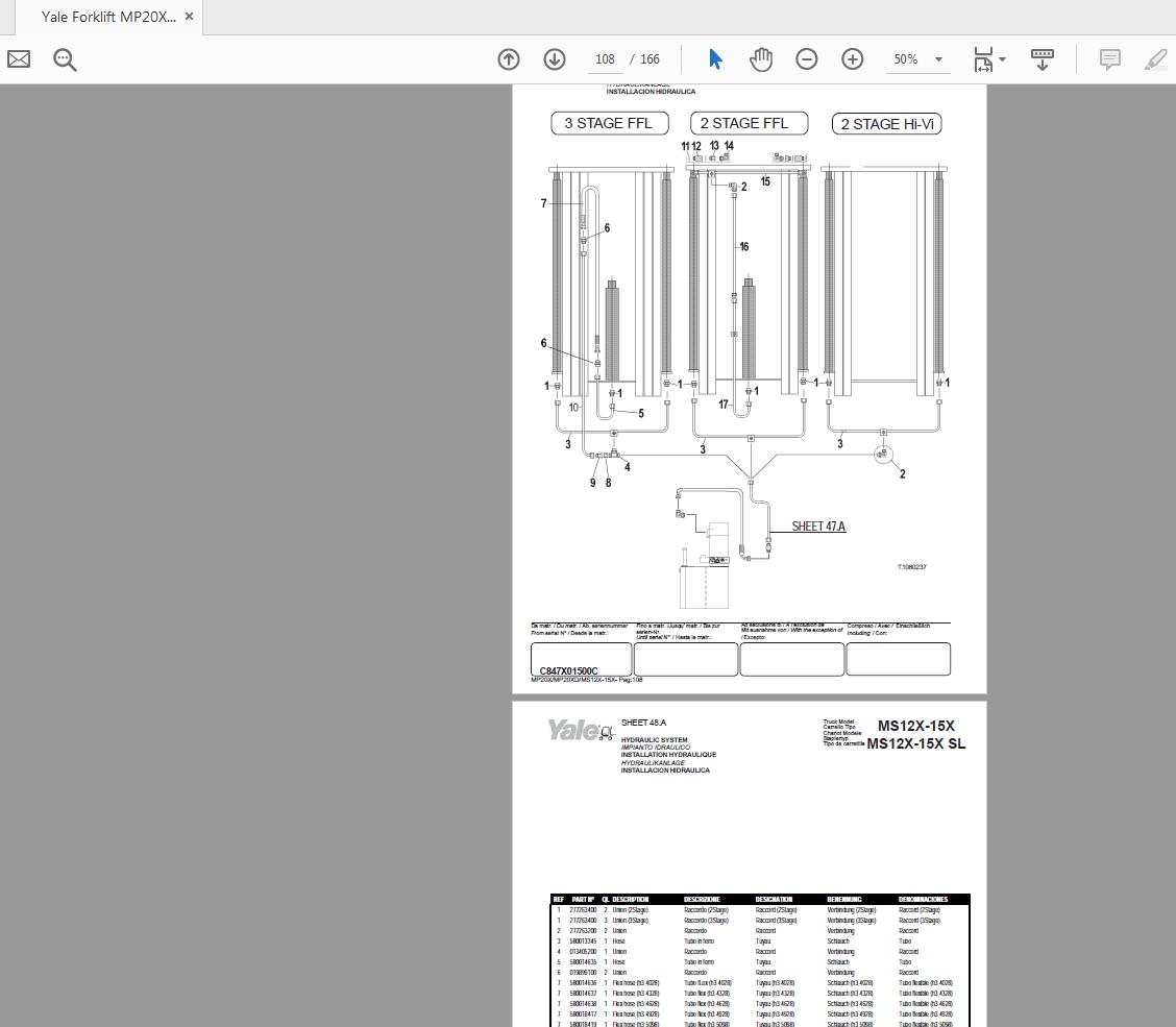 Yale Forklift MP20X MP20XD MS12X MS15X 524216287 Parts Manual07 2005 4