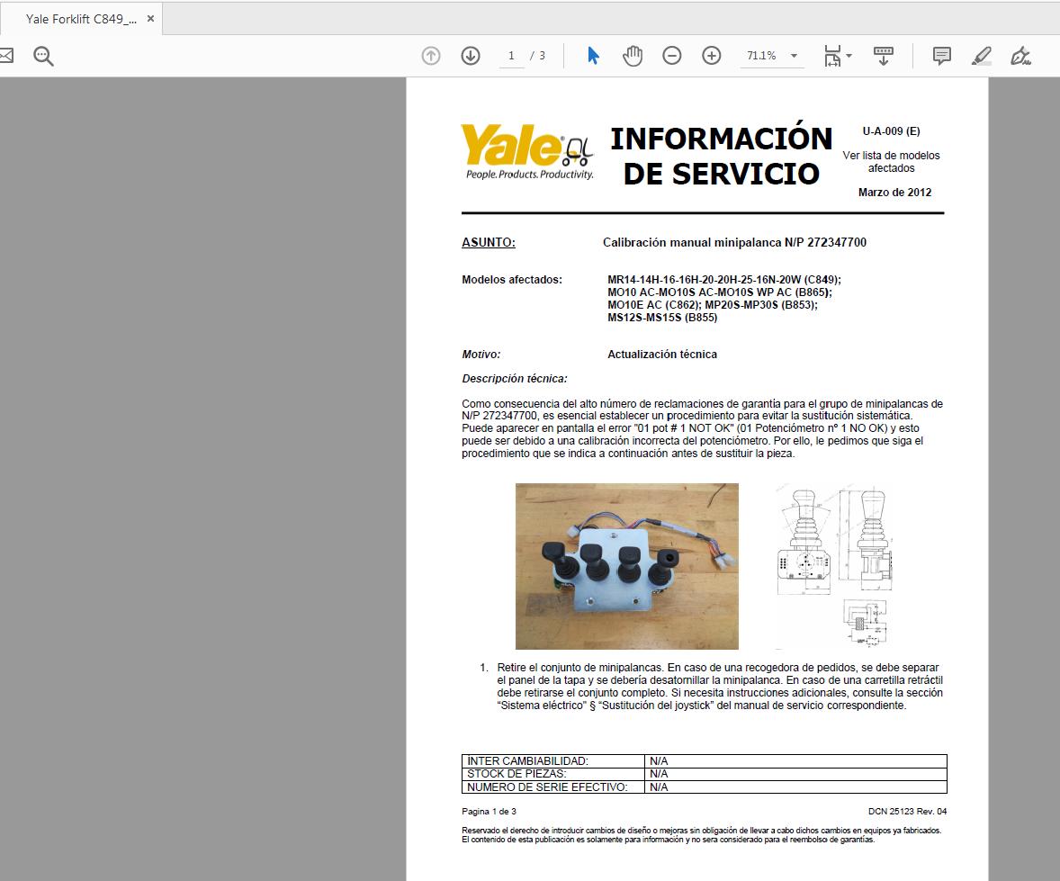 Yale Forklift Service Information Bulletins 2