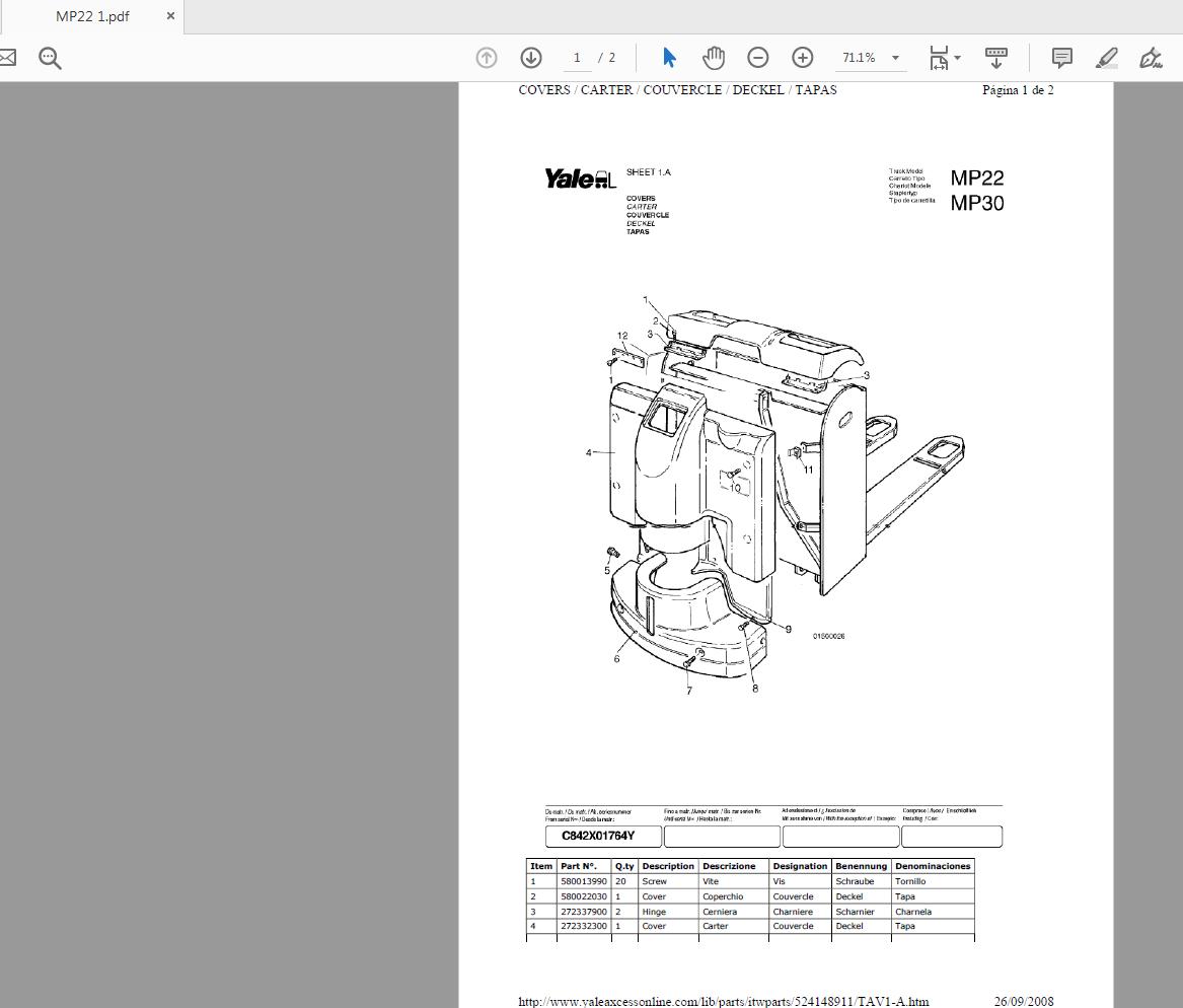 Yale Forlift MP22 MP30 524148911 Parts Catalog09 2008 1