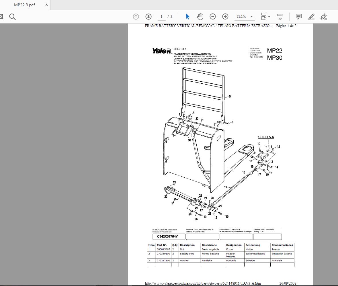 Yale Forlift MP22 MP30 524148911 Parts Catalog09 2008 2
