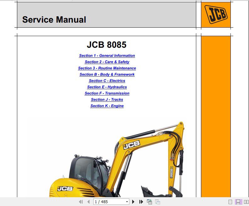 JCB Mini Excavator 8085 Engine Sevice Manual 1