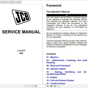 JCB Wheeled Loader 403 Kubota engine Sevice Manual 1