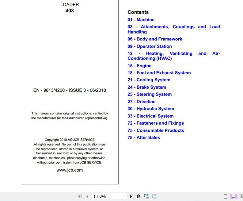 JCB Wheeled Loader 403 Kubota engine Sevice Manual 2