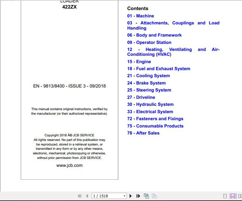 JCB Wheeled Loader 422ZX Sevice Manual 2