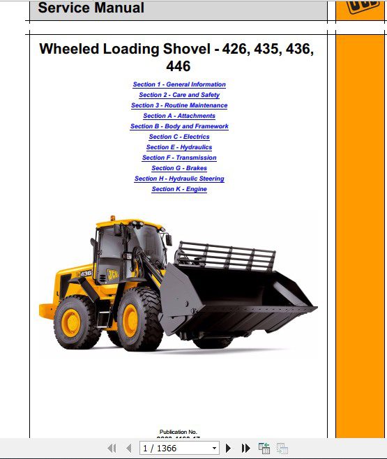 JCB Wheeled Loader 426 435 436 446 Sevice Manual