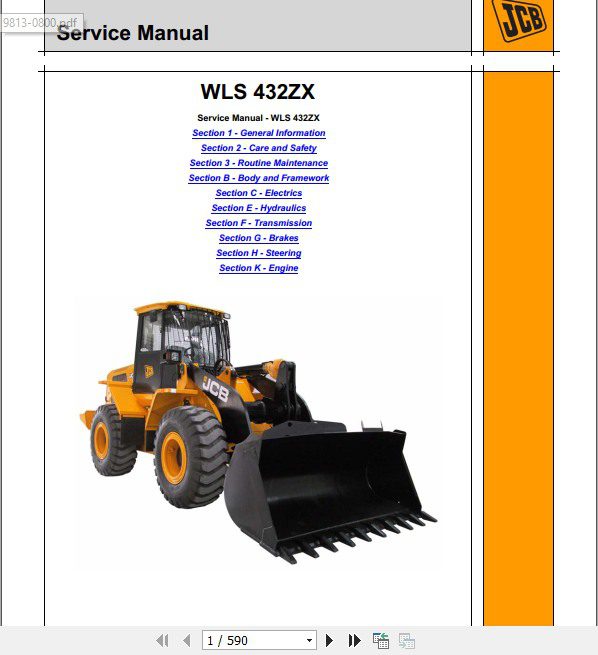 JCB Wheeled Loader 432ZX Sevice Manual 1