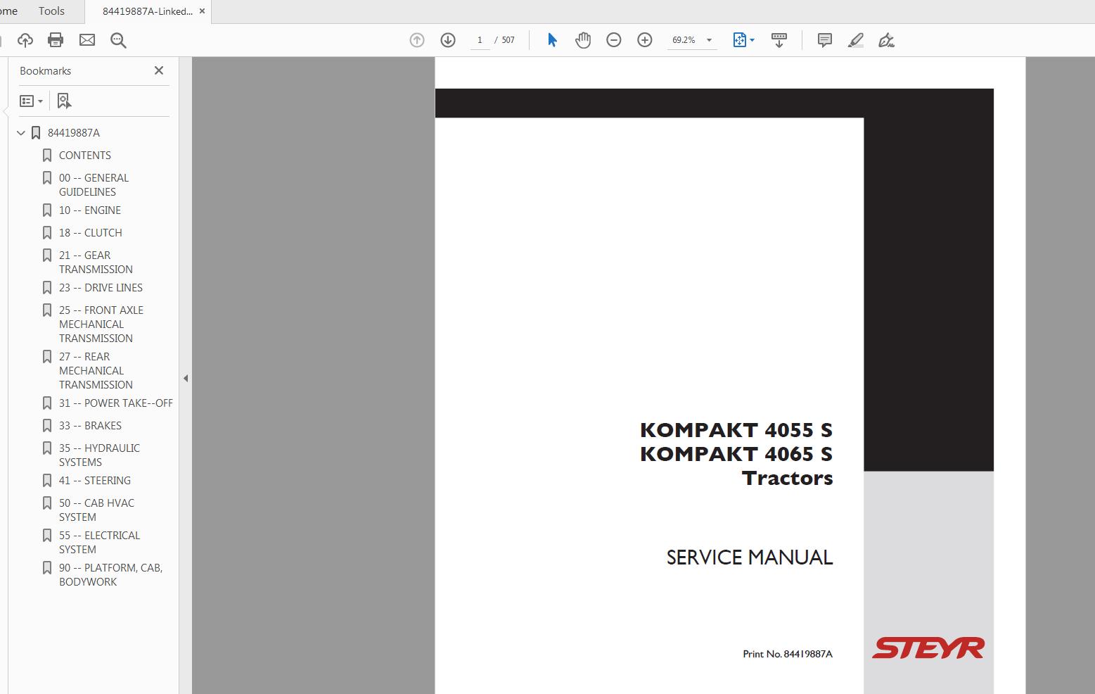 Steyr Kompakt 4055S4065S Tractor Service Manual 84419887A 1