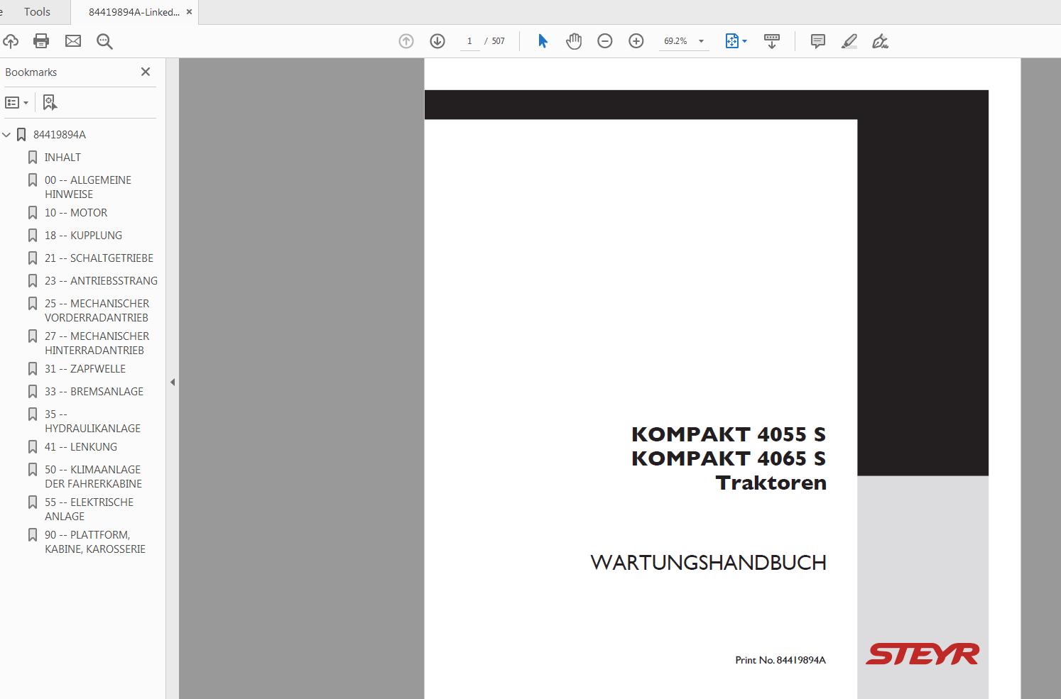 Steyr Kompakt 4055S4065S Tractor Service Manual 84419894A 1