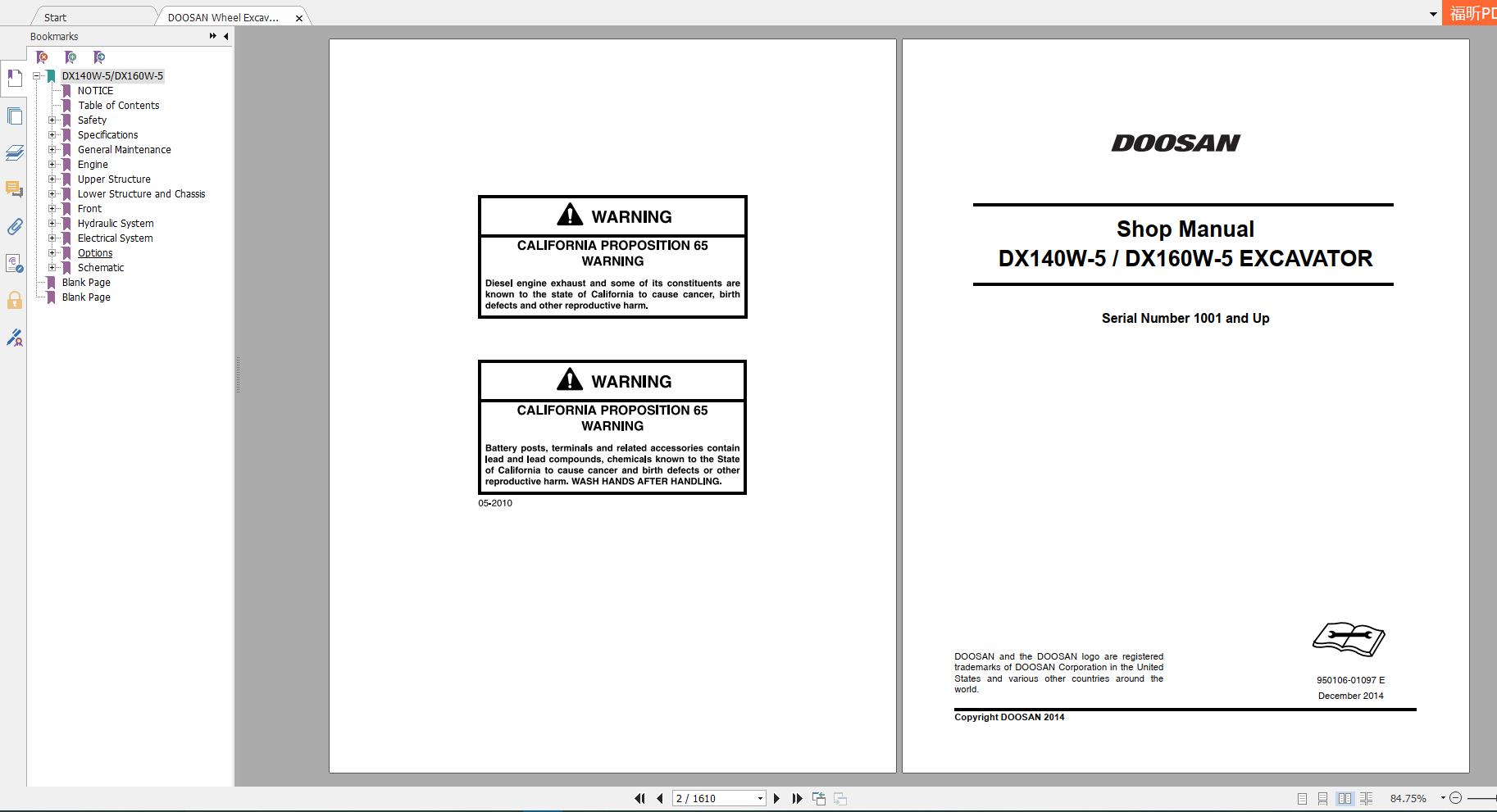 DOOSAN Wheel Excavator Model DX140 DX160W 5 Dec 2014 Shop Manual 2