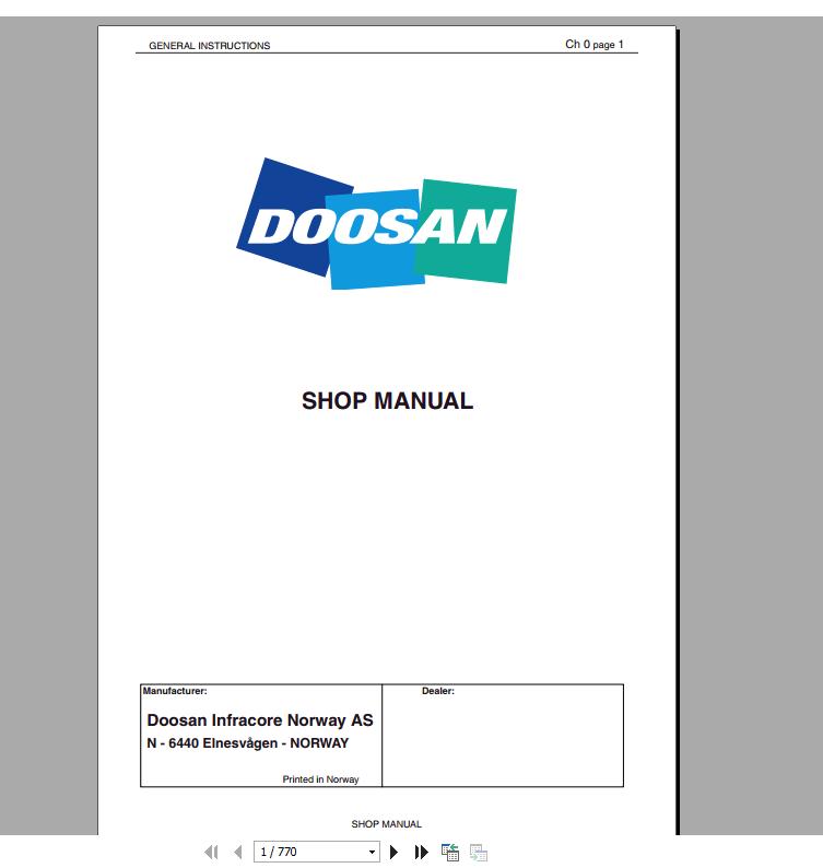Doosan All Model Full Service Manual DVD1