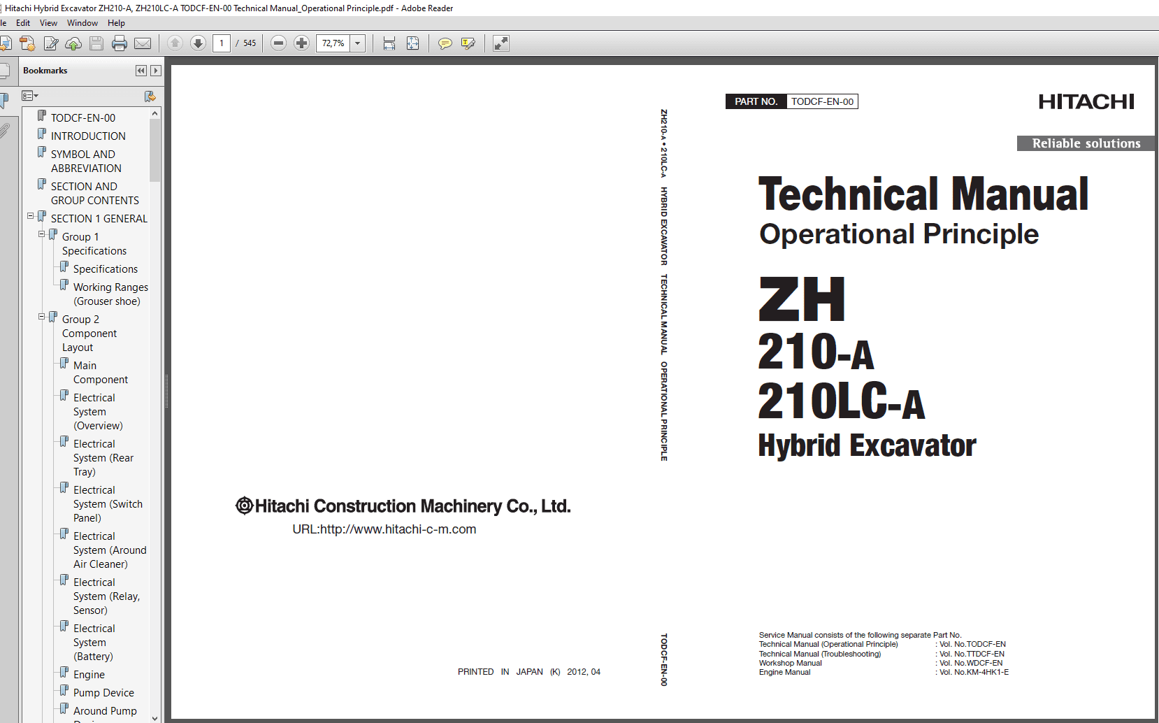 HITACHI Crawler Hybrid Excavator ZH210 A ZH210LC A Shop Manual 3